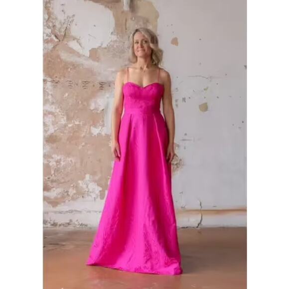 $1360 REBECCA VALLANCE Frenchy Taffeta Gown Hot PinkFuchsia 0 Maxi Dress - Picture 6 of 16